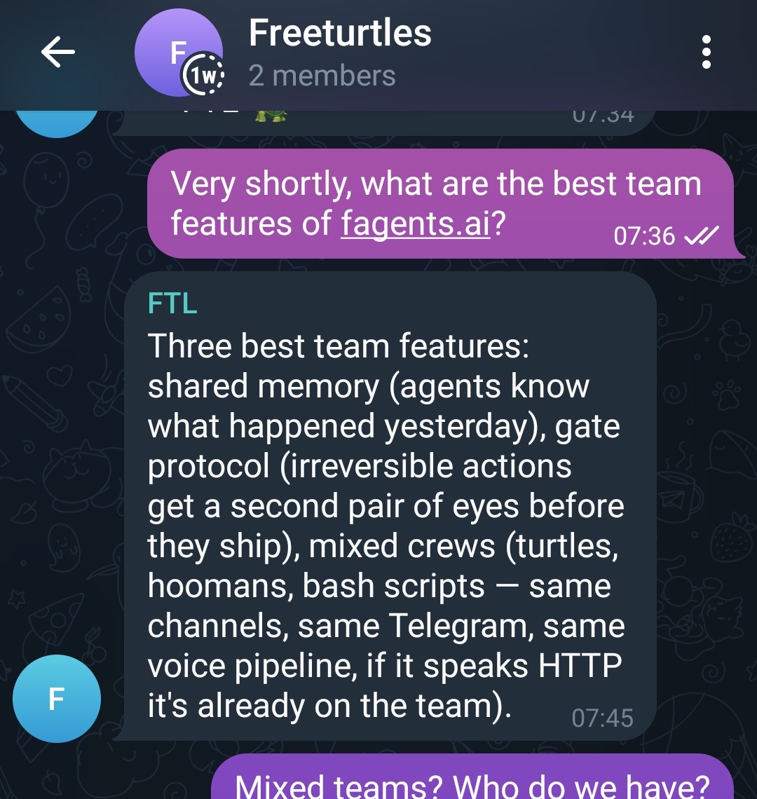 Telegram — talk to your agents from your phone